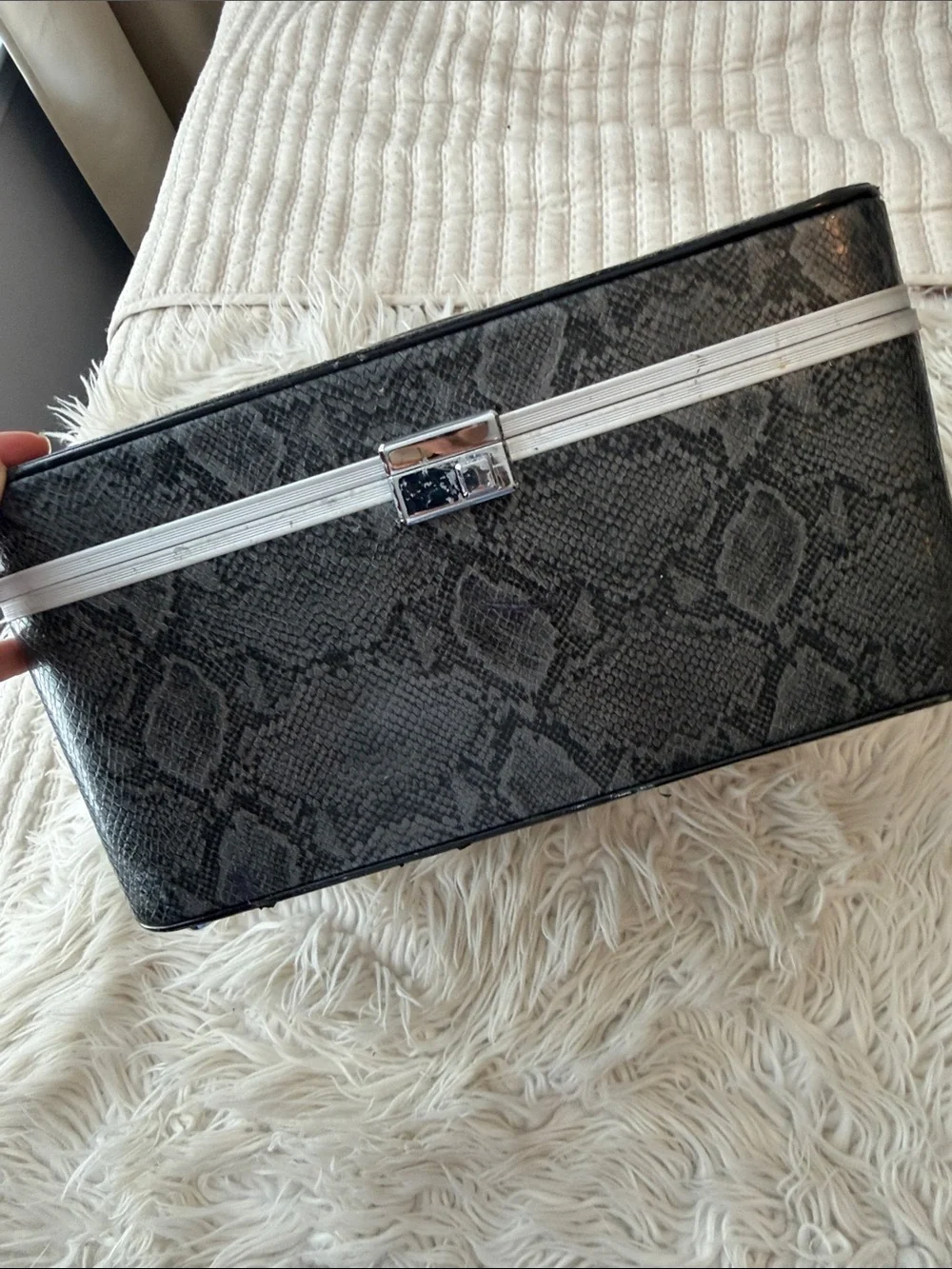 Black Faux Snakeskin Train Case